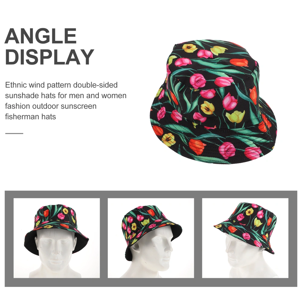 Decorative Sun Hat Reversible Beach Hat Ethnic Printing Hat Outdoor Accessory