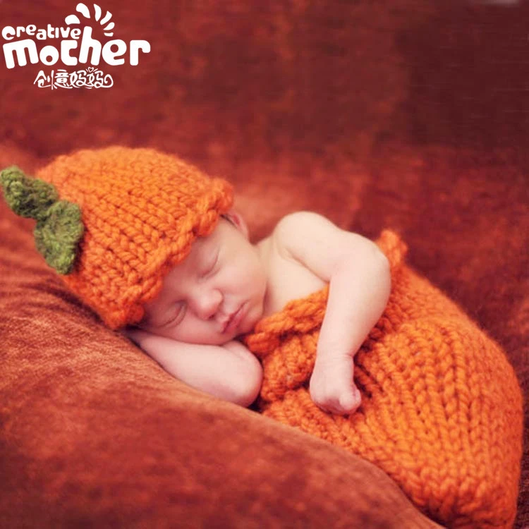 1 Set Baby Photography Prop Pumpkin Sleeping Blanket Newborn Sleeping Bag with Beanie Hat