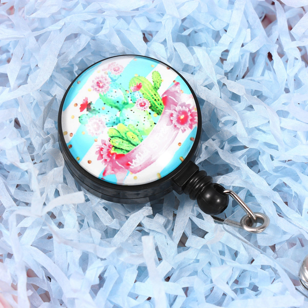 2PCS Retractable Badge Hanging Clamp Exhibition Certificate Hanging Clip Time Chest Clips Cartoon Printed Badge Reel Black Base Alligator Clip for Office Use Black Base Cactus Style