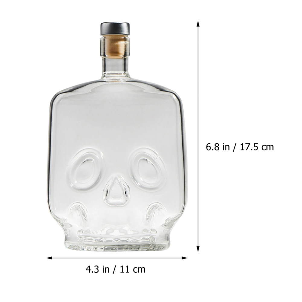 Transparent Glass Whisky Liquor Bottle Skull Pattern Wine Storage Bottle 700ML