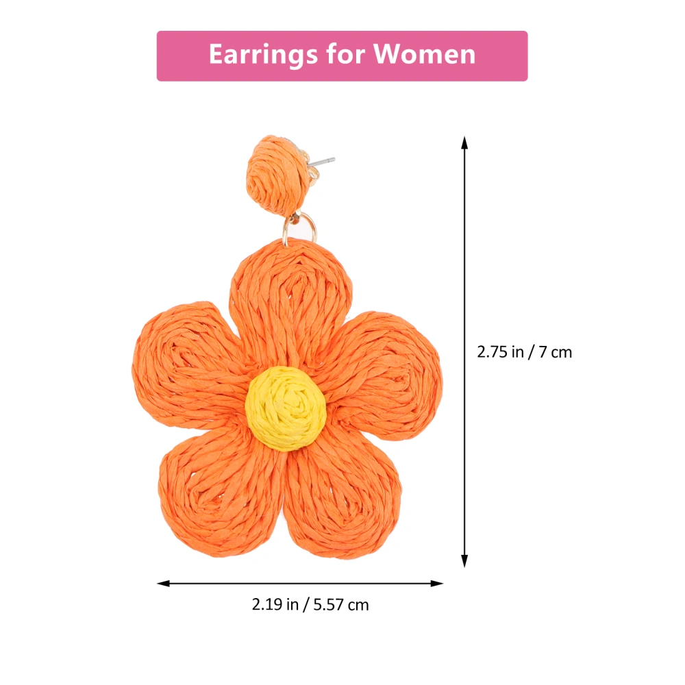 1 Pair Raffia Weaving Bright Color Earrings Woven Earrings for Summer Beach