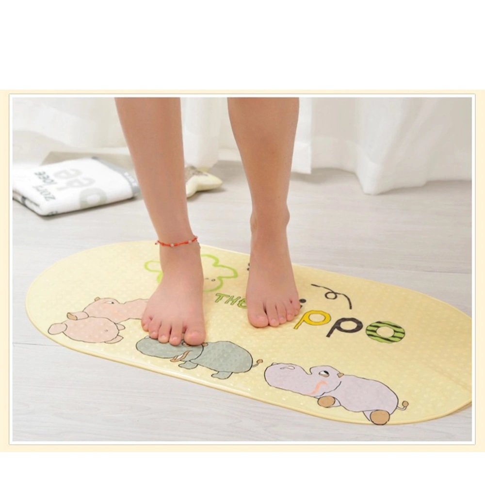 38x70cm Bath Mat Non-slip PVC Pad Bathroom Kitchen Toilet Absorbent Bath Mat with Suction (Beige Hippo)