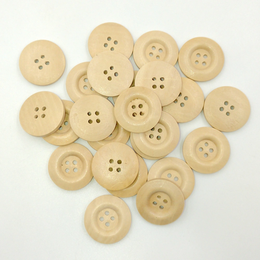 100pcs in 2 Bags Wooden Wide Button Environmental Protection Button DIY Decoration 25mm (Wood Color)