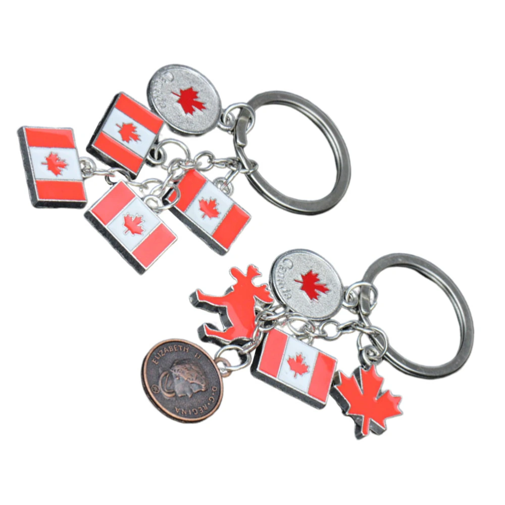 2pcs Canada Flag Keychains Maple Design Keyrings Alloy Bag Pendants Gift Key Chains for Women Kids