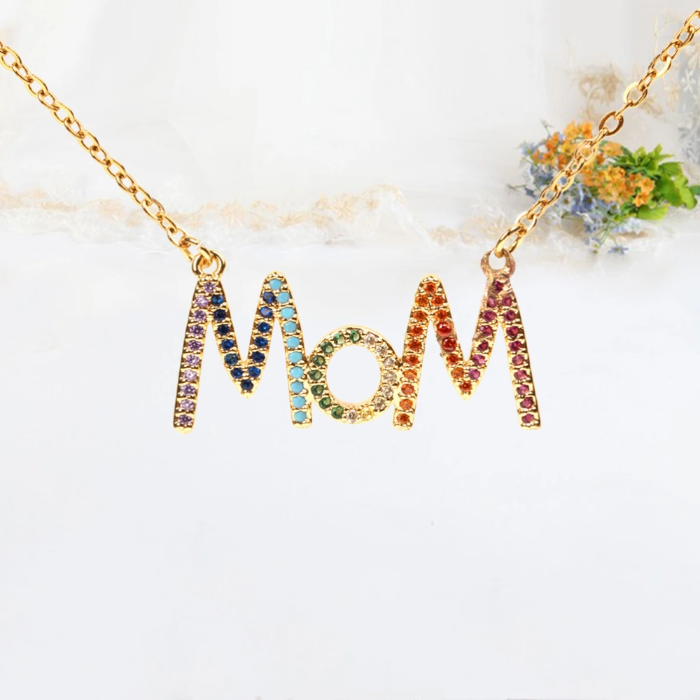 Rhinestone Necklace Colorful Zircon Necklace Mother Gift Beautiful Mother's Day Pendant for Woman