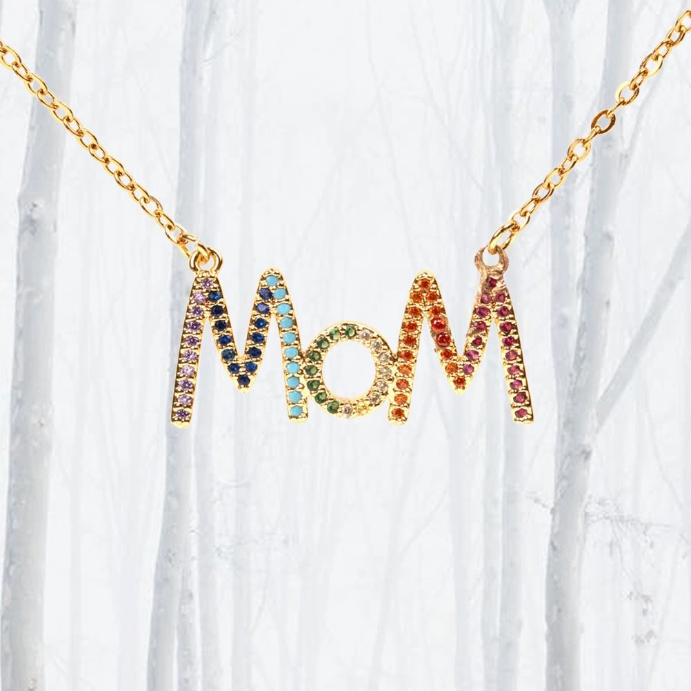 Rhinestone Necklace Colorful Zircon Necklace Mother Gift Beautiful Mother's Day Pendant for Woman