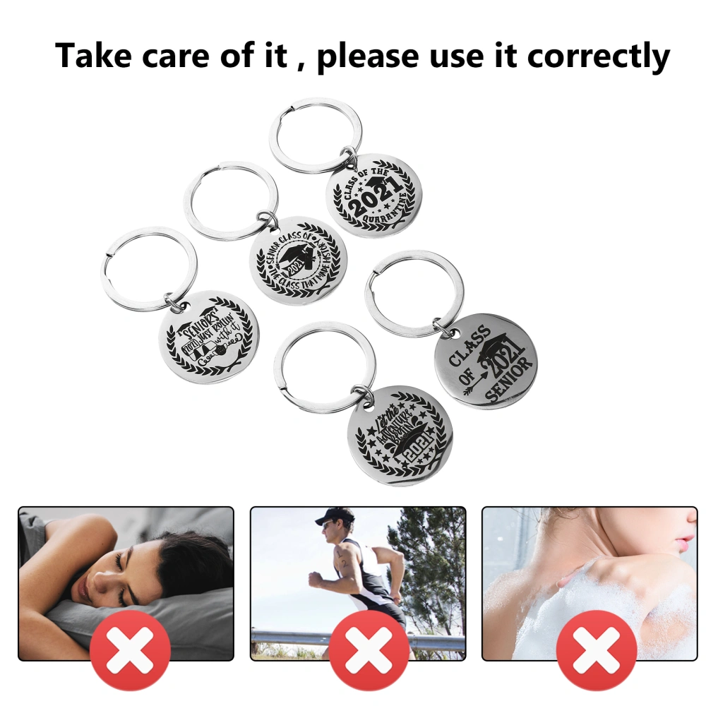 5Pcs 2021 Graduation Gifts Stainless Steel Key Chains Bag Pendants (Silver)