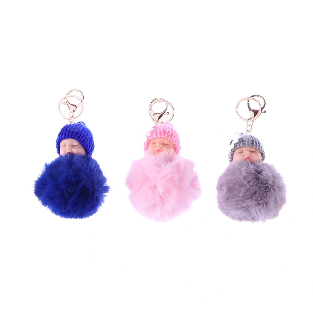 Sleep Baby Doll Ball Pompom Pendant Key Chain Keychain Car Bag Keyring Toy (Royal Blue)