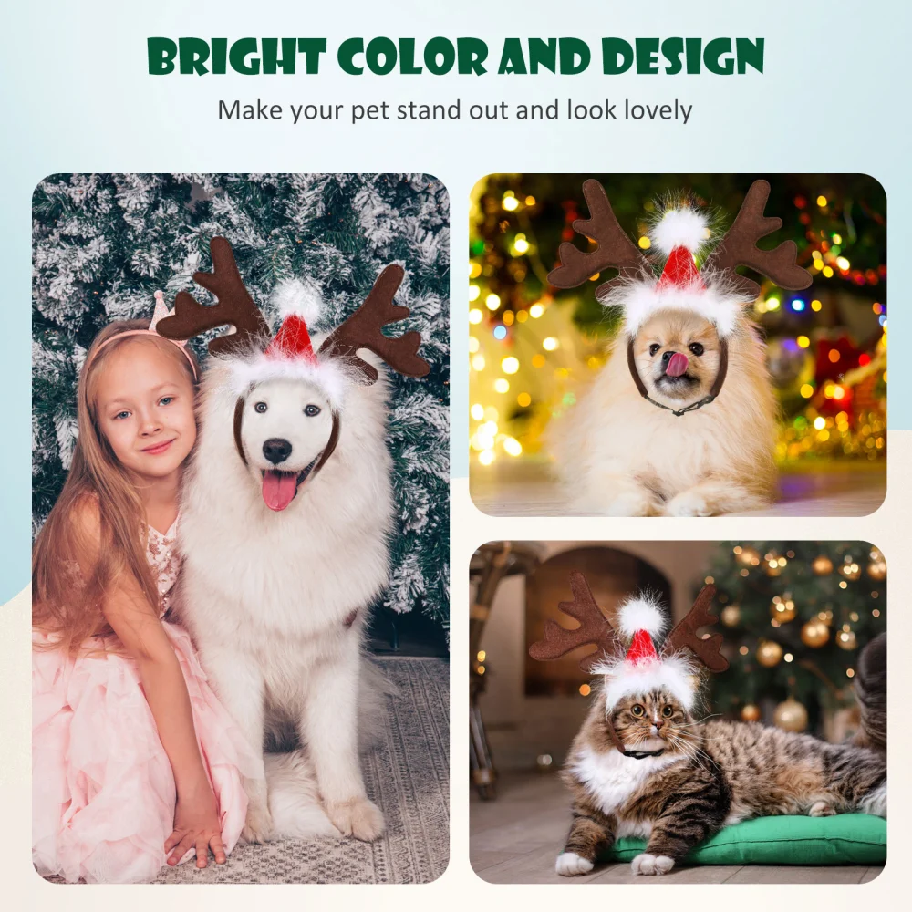 Pet Christmas Headdress Dog Antlers Headband with Hat Party Headgear Puppy Costumes Accessories