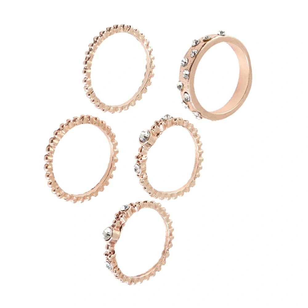 5PCS Delicate Finger Ring Stylish Rhinestone Inlaid Ring Chic Female Ring for Women (Rose Gold No. 8)