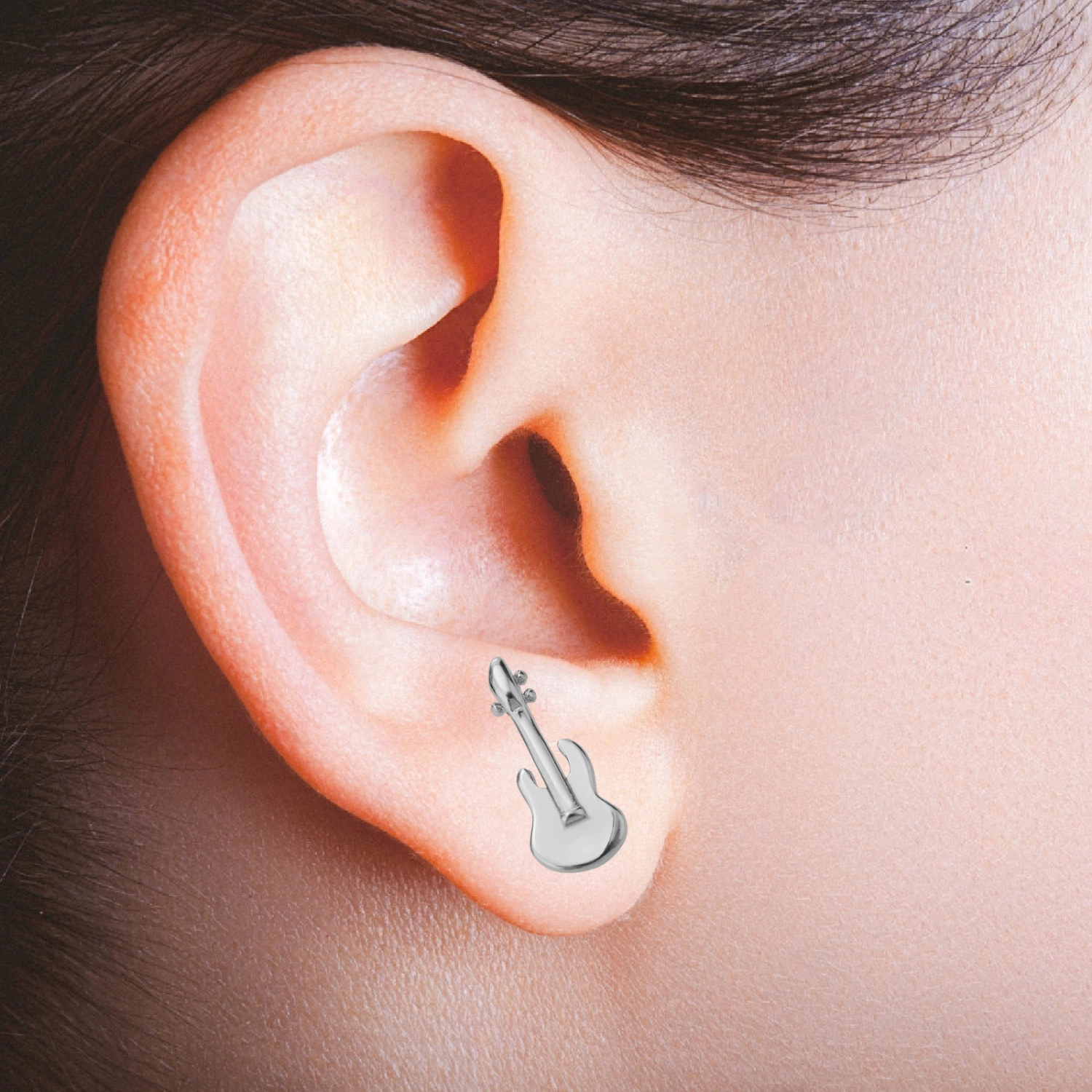 1 Pair Ear Stud Chic Guitar Shape Zircon Inlaid Earrings Earbob  for Women