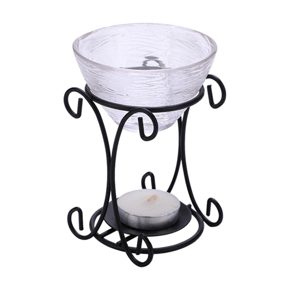 Iron Rack Candle Holder Candlestick Crystal Glass Plate Aromatherapy Essential Oil Burner Decoration for Living Room Balcony Patio Porch Garden (Transparent, Without Candle and Essential Oil)