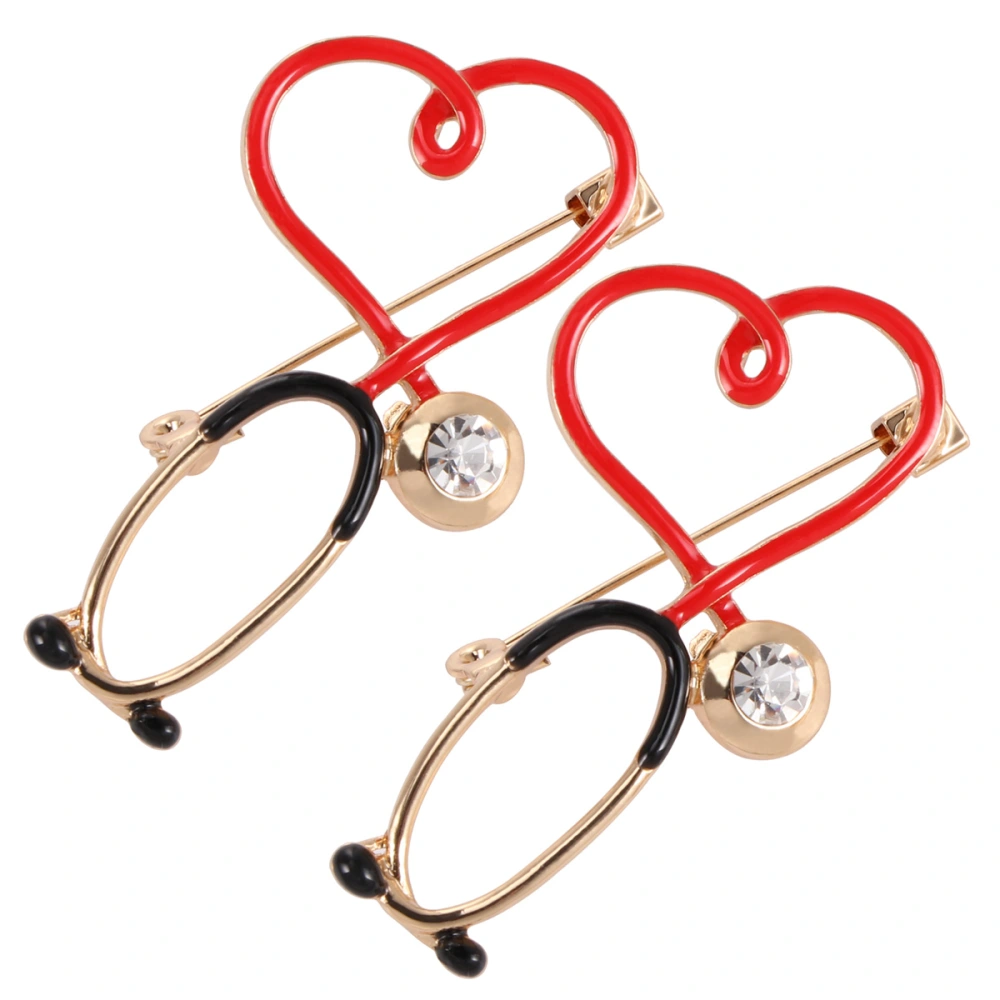 2Pcs Creative Cartoon 3D Brooch Simple Breastpin Doctor Nurse Clothing Accessories Durable Alloy Collar Buttons (Heart Shape Stethoscope Style)