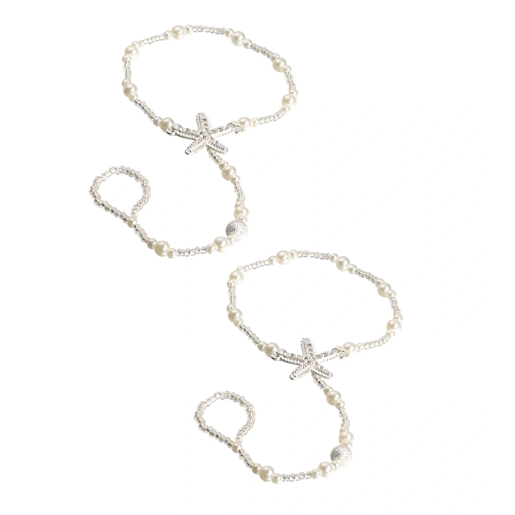 2Pcs Fashionable Ankle Chains Decorative Anklet Elastic Bride Foot Chain Jewelry