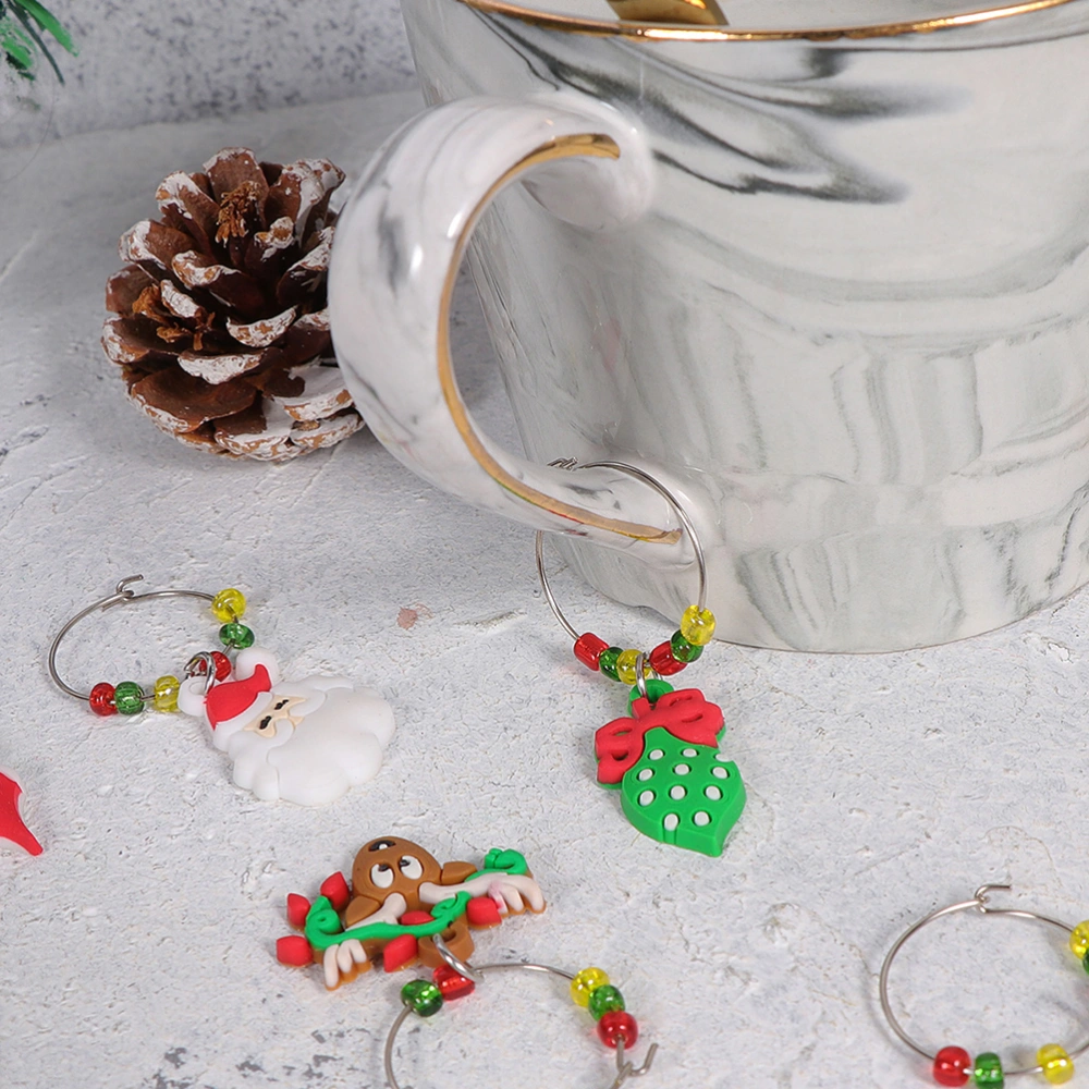 12pcs Christmas Wine Glass Charms Creative Design Marker Zinc Alloy Rings Pendant Drinking Cup Identifier Party Cup Sign Festival Decors Christmas Supplies