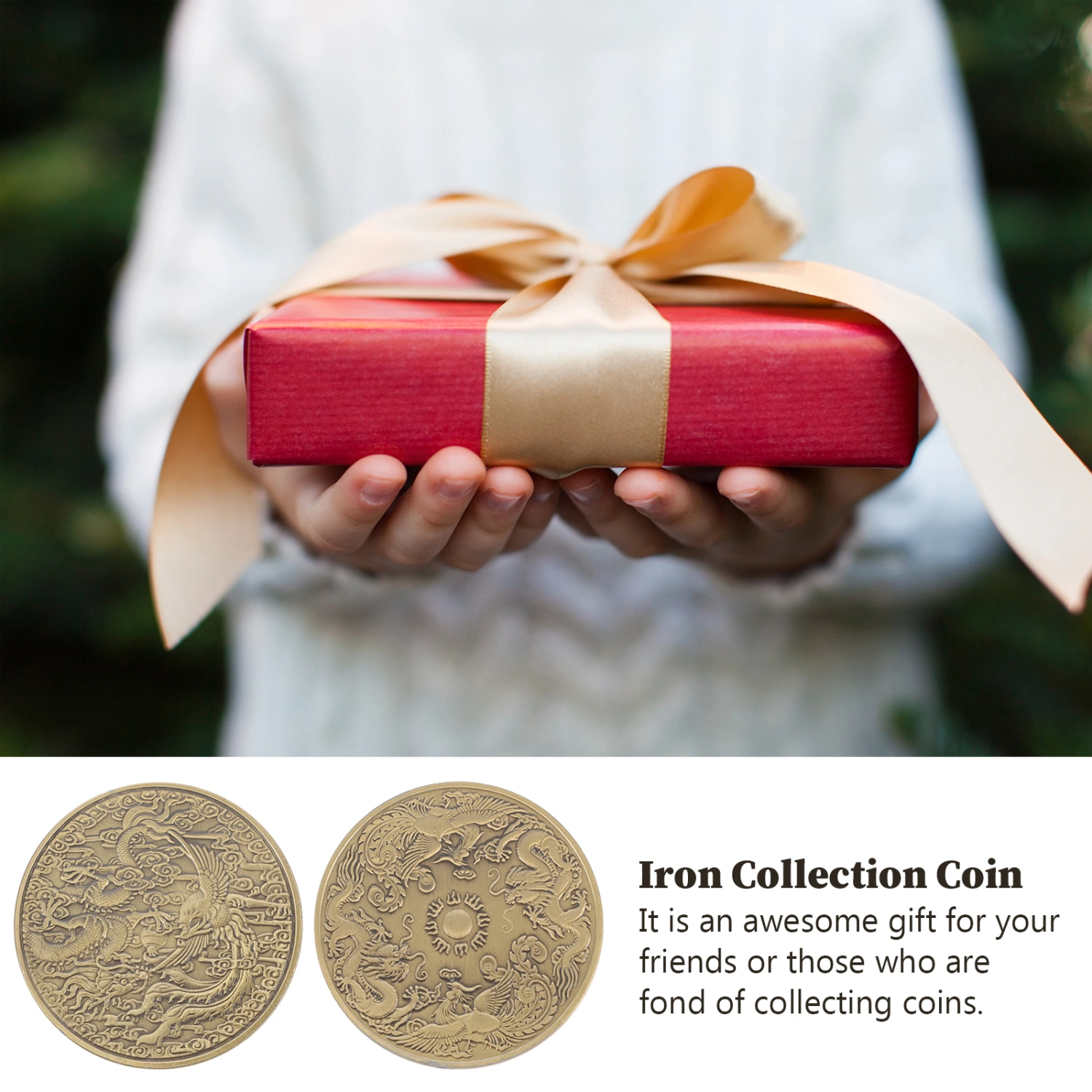 Dragon and Phoenix Pattern Commemorative Coin Iron Embossed Souvenir Coin