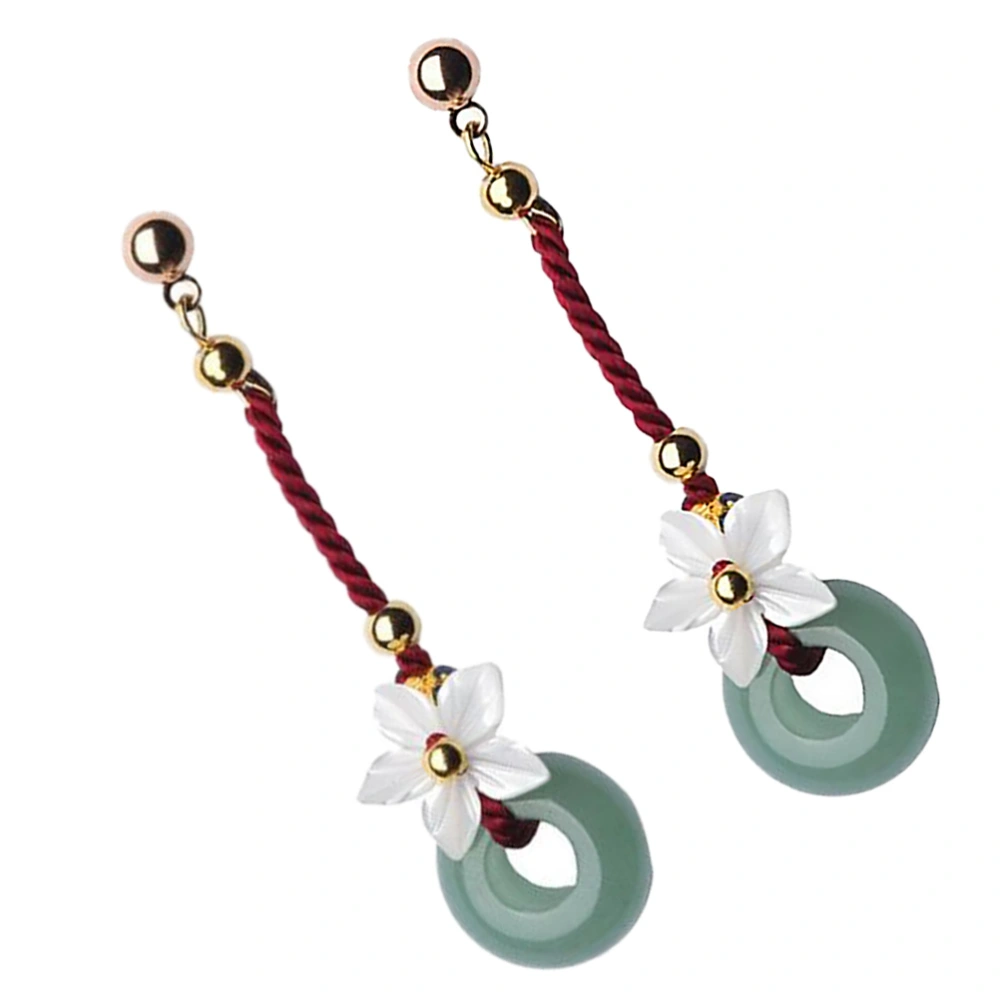 1 Pair Chinese Style Elegant Jade Flower Earrings Women Drop Earrings Gift