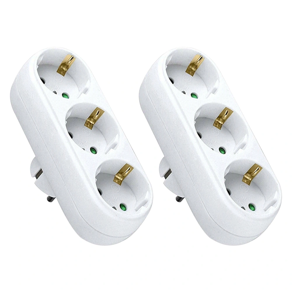 2pcs Triple Socket Power Socket Adapter Anti-flame Heat-resistant Socket Panel with EU Plug (White)