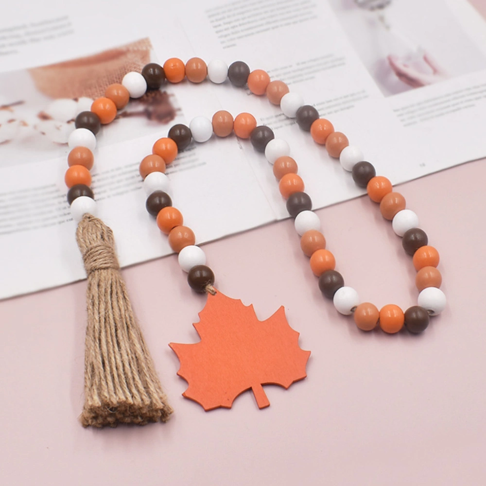 Thanksgiving Fall Wooden Bead Garland with Tassel Maple Leaves Wooden Bead Garland