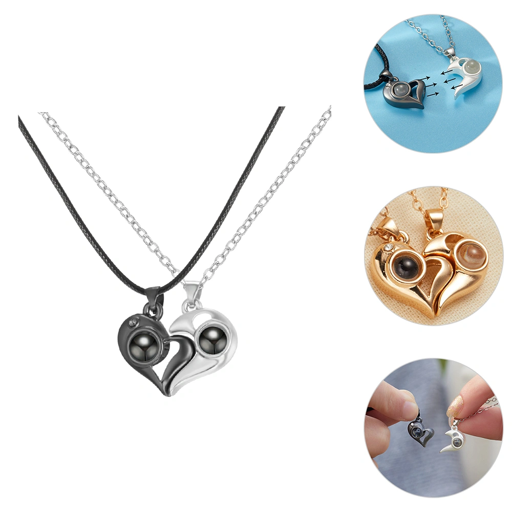 1 Pair Magnetic Matching Heart Necklace Projection Pendant Necklace Jewelry Gift