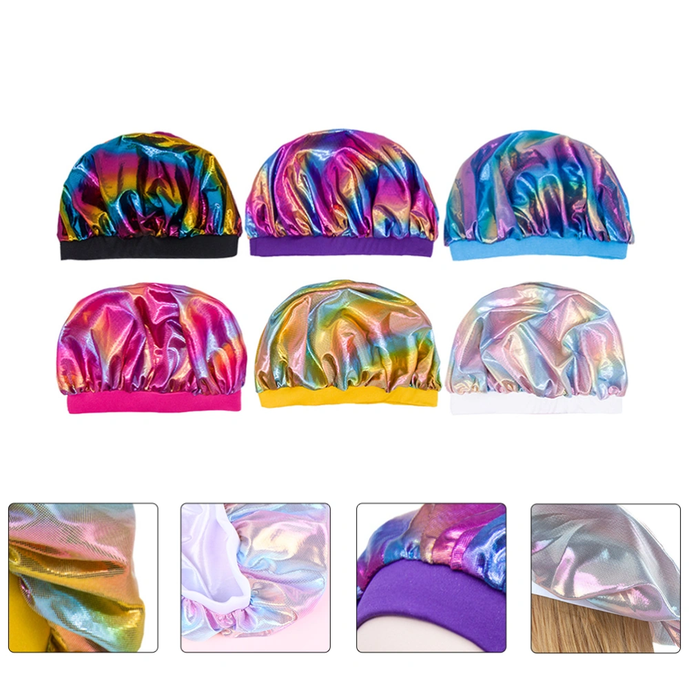 6pcs Multi-purpose Satin Night Sleep Caps Satin Wide Brim Hat Sleeping Hat