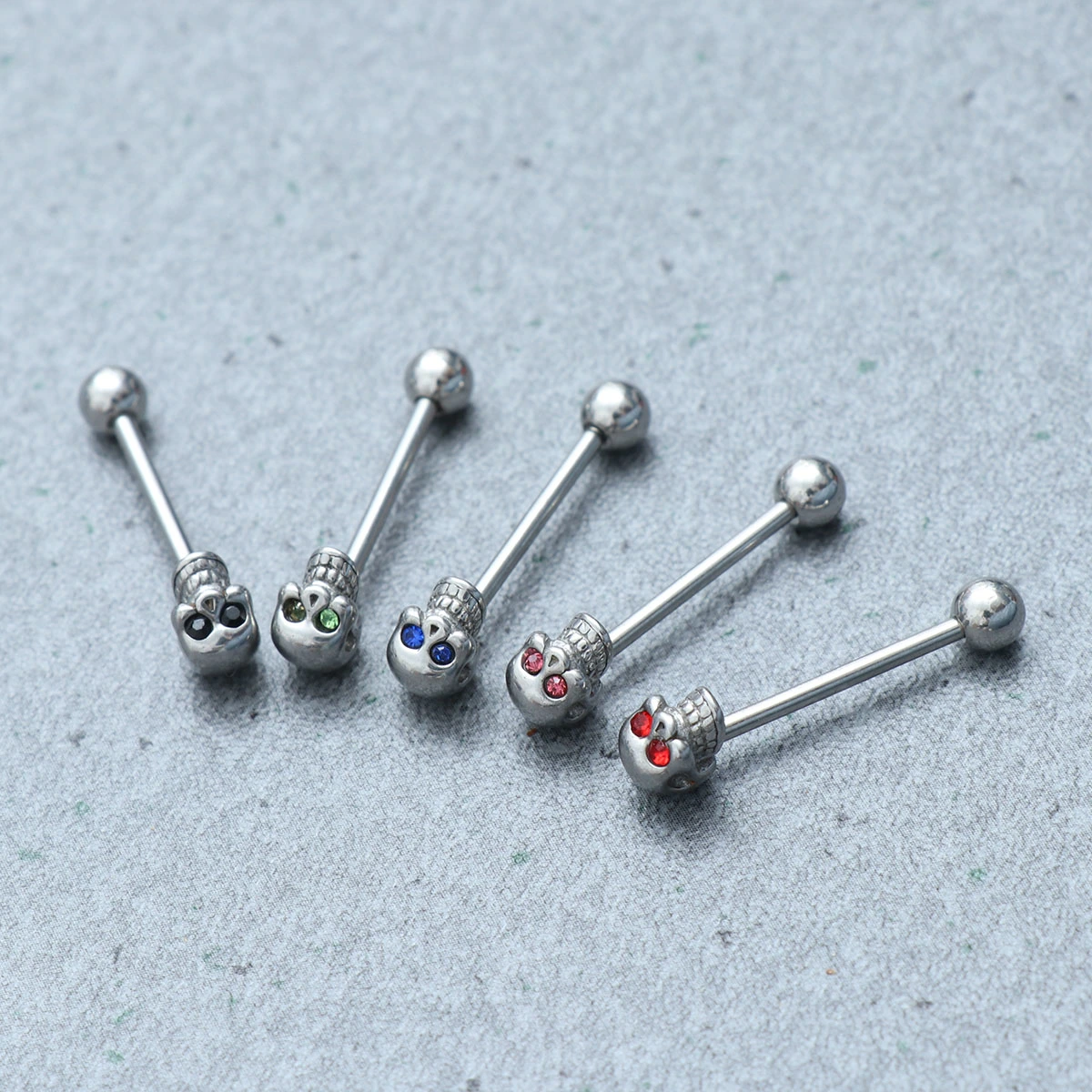 5 Pcs Stainless Steel Skull Diamonds Tongue Rings Barbell Piercing Tongue Bars Body Percing Jewelry Mixed Color