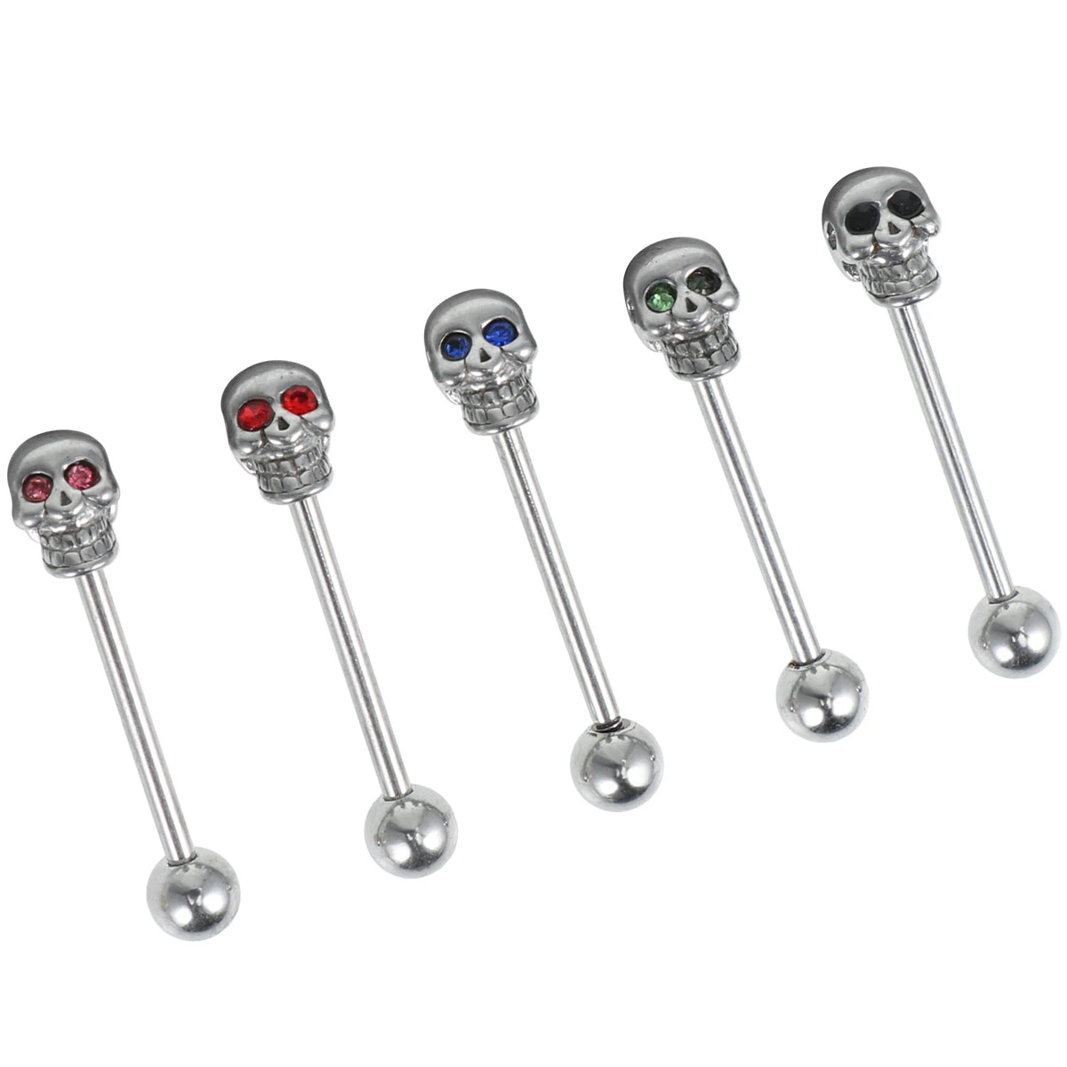 5 Pcs Stainless Steel Skull Diamonds Tongue Rings Barbell Piercing Tongue Bars Body Percing Jewelry Mixed Color