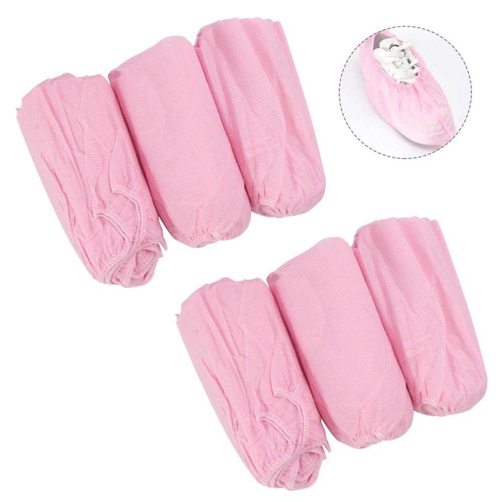 100PCS Nonwoven Fabric Shoes Cover Disposable Dustproof Nonslip Shoe Protector Elastic Band Breathable Shoes Cover (Thicken, Pink, 400g)