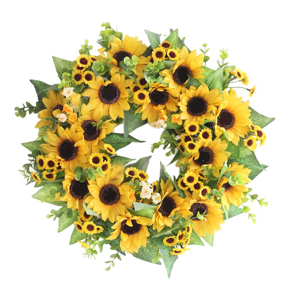 1PC Artificial Sunflower Wreath Pendant Simulation Rattan Door Wall Ornament Garland Decoration