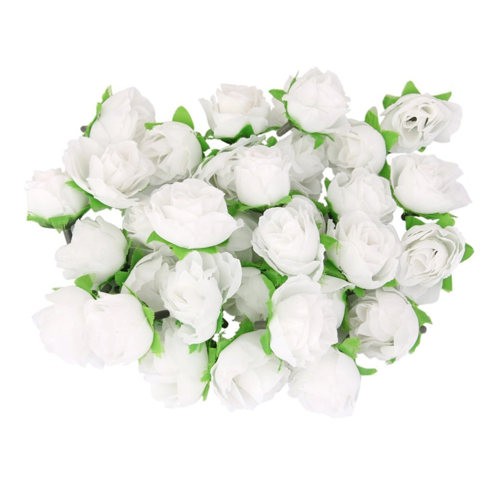 50pcs Artificial Fabric Rose Flower Heads Wedding Bouquet Decor 3cm (Pure White)