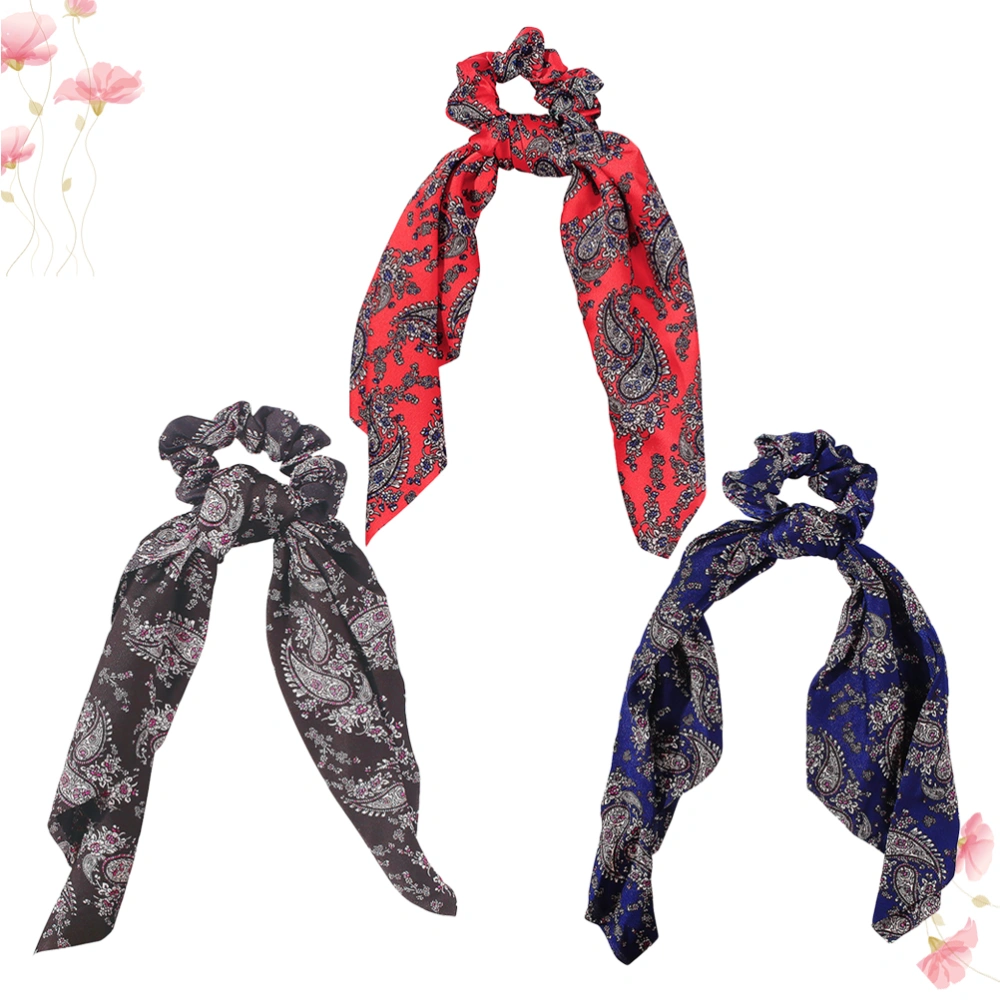 3pcs Retro Scrunchy Scarf Hair Scrunchies Hair Rings Long Tail Hair Rope Girl Hair Ties Hair Scarf for Women Lady Random Color