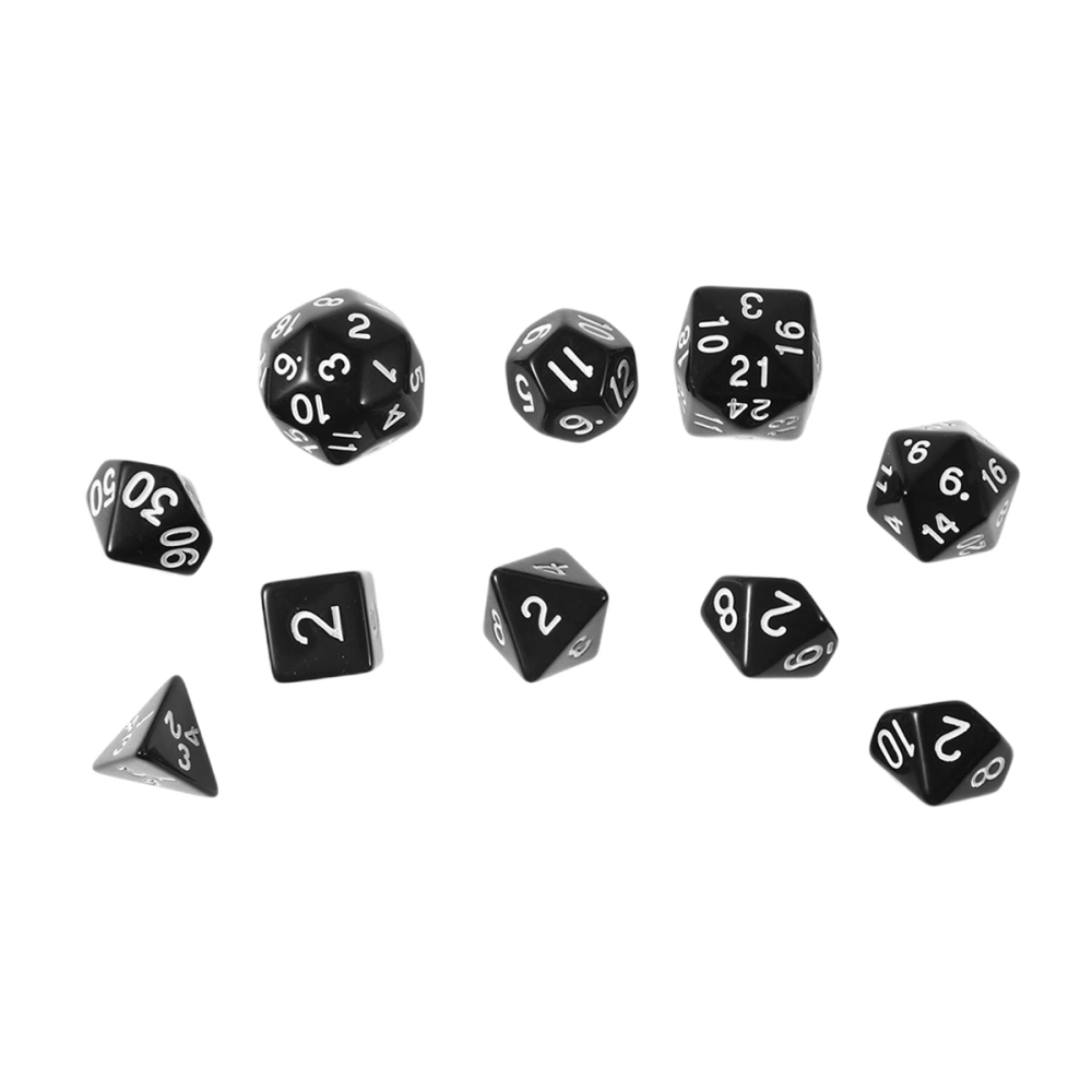 1 Set/10 Pcs Acrylic Polyhedron Dices Creative Numbers Dice Multi-Faceted Entertainment Dice for Home Bar Board Games (Black)