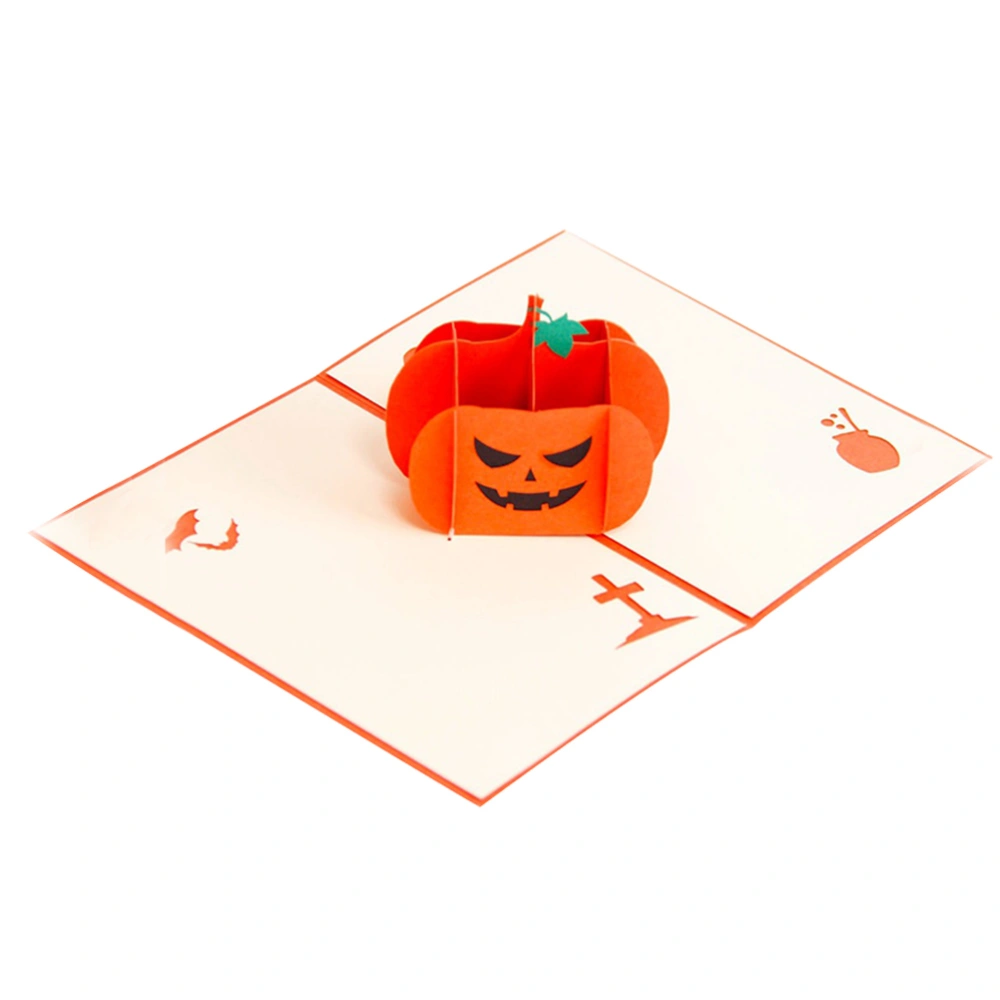 Halloween Pumpkin 3D Up Greeting Handmade Gift for Kids Birthday Wedding Festival Wish 15x10cm (Orange)