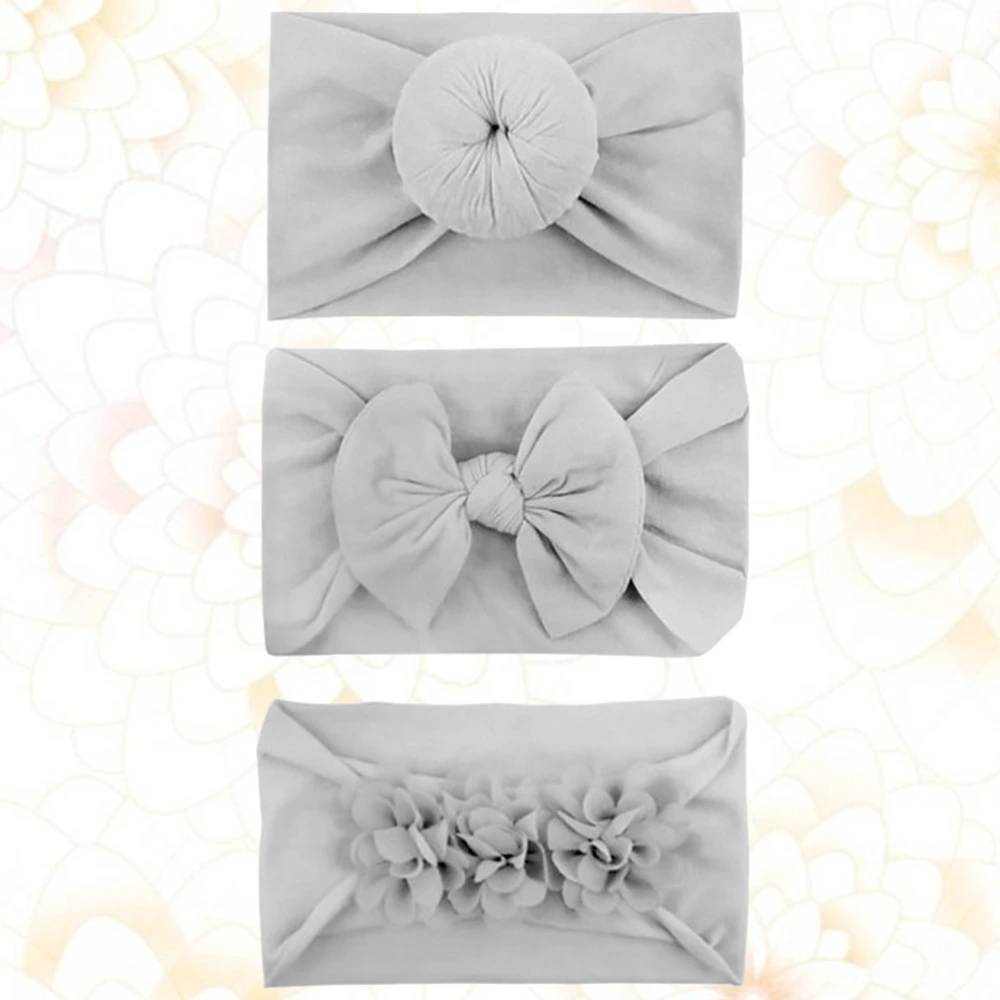 3pcs A Set Sweet Hair Band Children Creative Adorable Headdress for Baby Kids Children (Grey, Doughnut, Bowknot, Chiffon Flower)