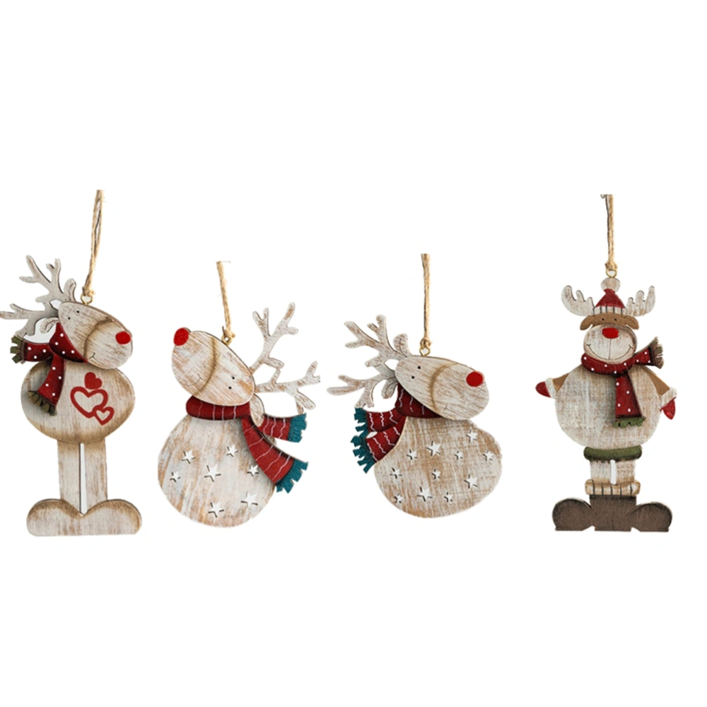 4Pcs Christmas Tree Pendant Wooden Elk Hanging Decoration Festival Ornament