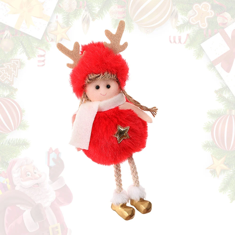 Christmas Plush Pentagram Angel Pendant Lovely Doll Gift Fashion Festive Hanging Ornament Christmas Tree Fireplace Window Wall Hanging (Red)