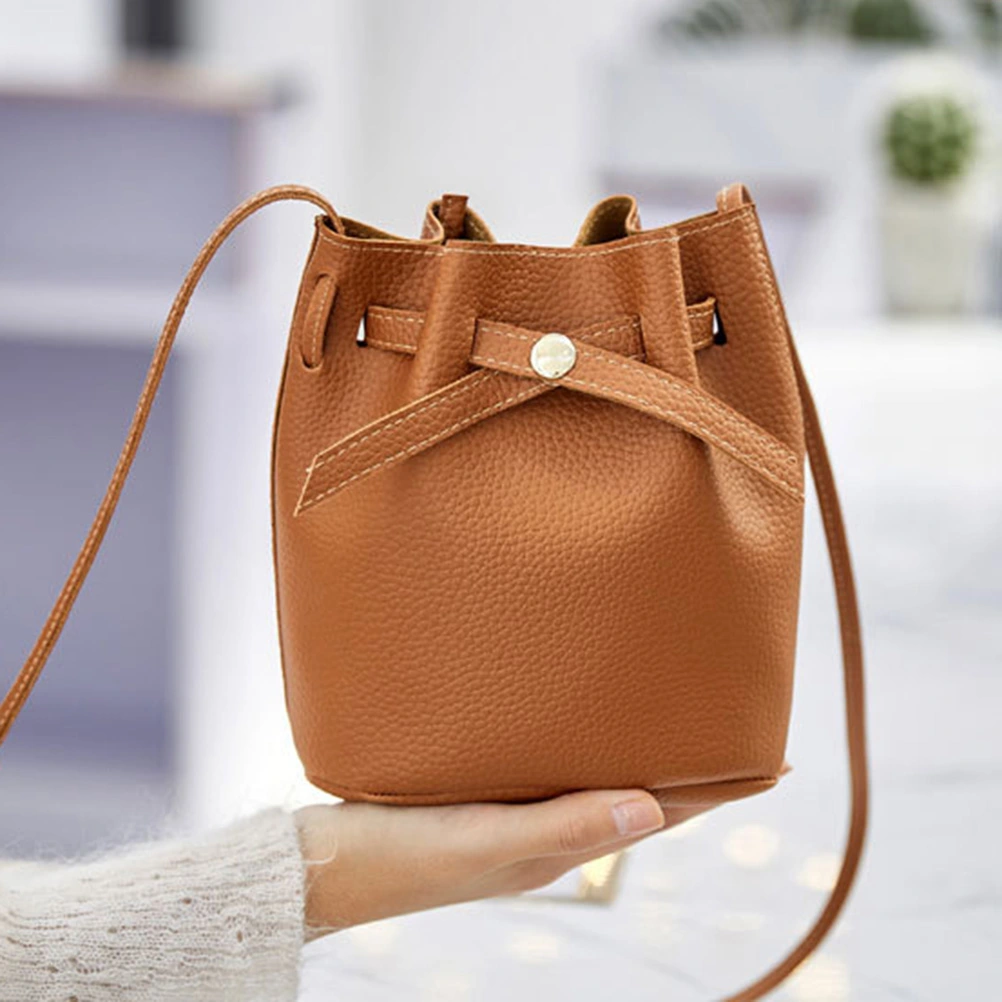 1pc PU Bucket Bag Cross-body Bag Shoulder Bag Large Capacity for Women Ladies Girls (Brown)