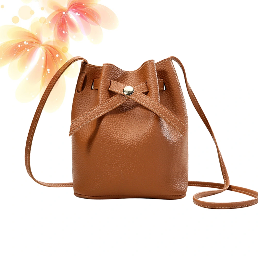 1pc PU Bucket Bag Cross-body Bag Shoulder Bag Large Capacity for Women Ladies Girls (Brown)