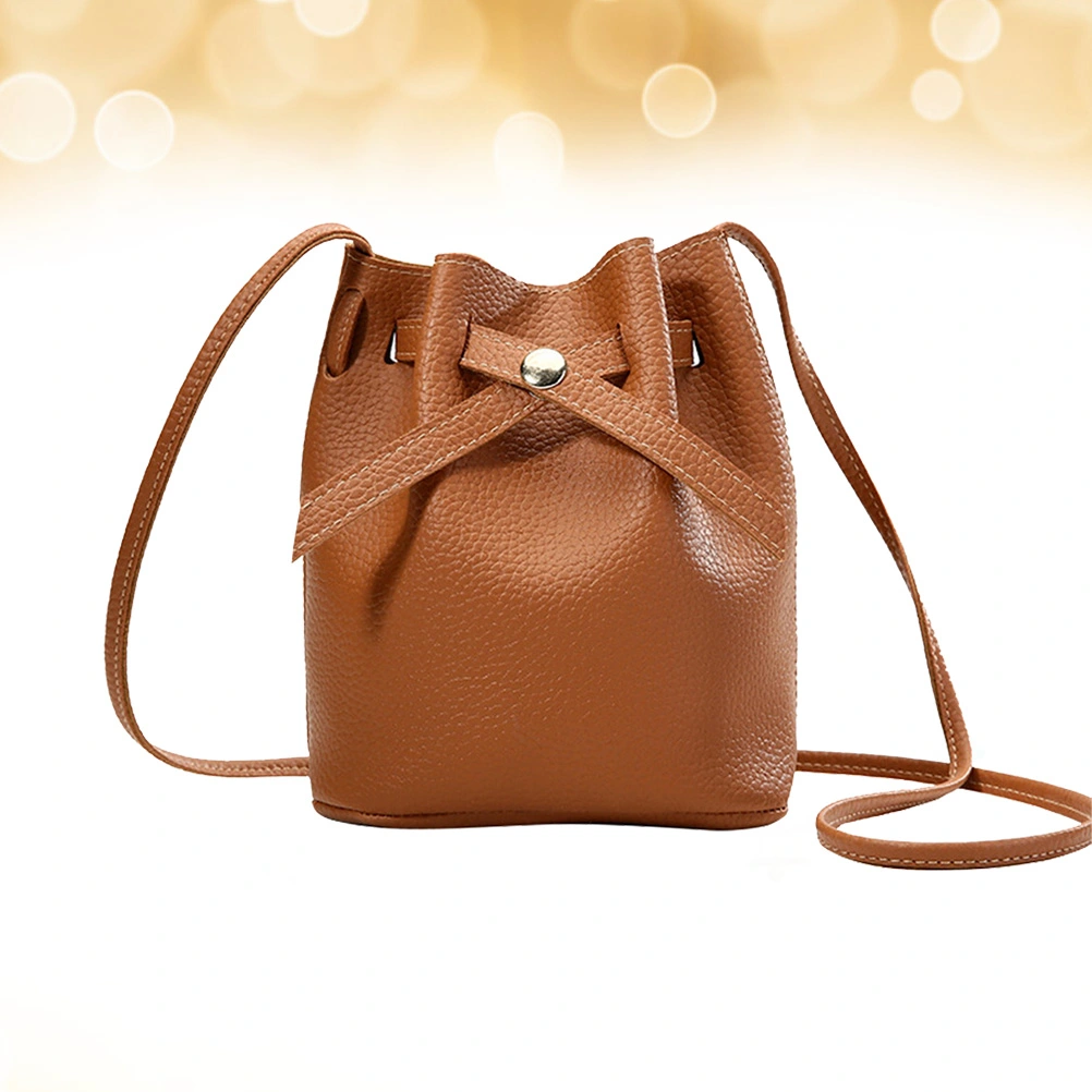 1pc PU Bucket Bag Cross-body Bag Shoulder Bag Large Capacity for Women Ladies Girls (Brown)