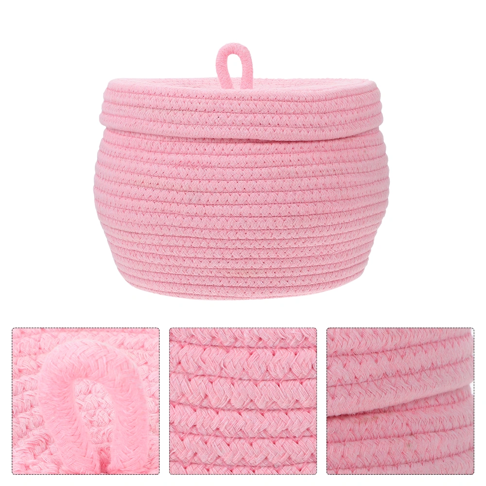 1pc Creative Cotton Rope Braided Basket Desktop Storage Basket With Lid