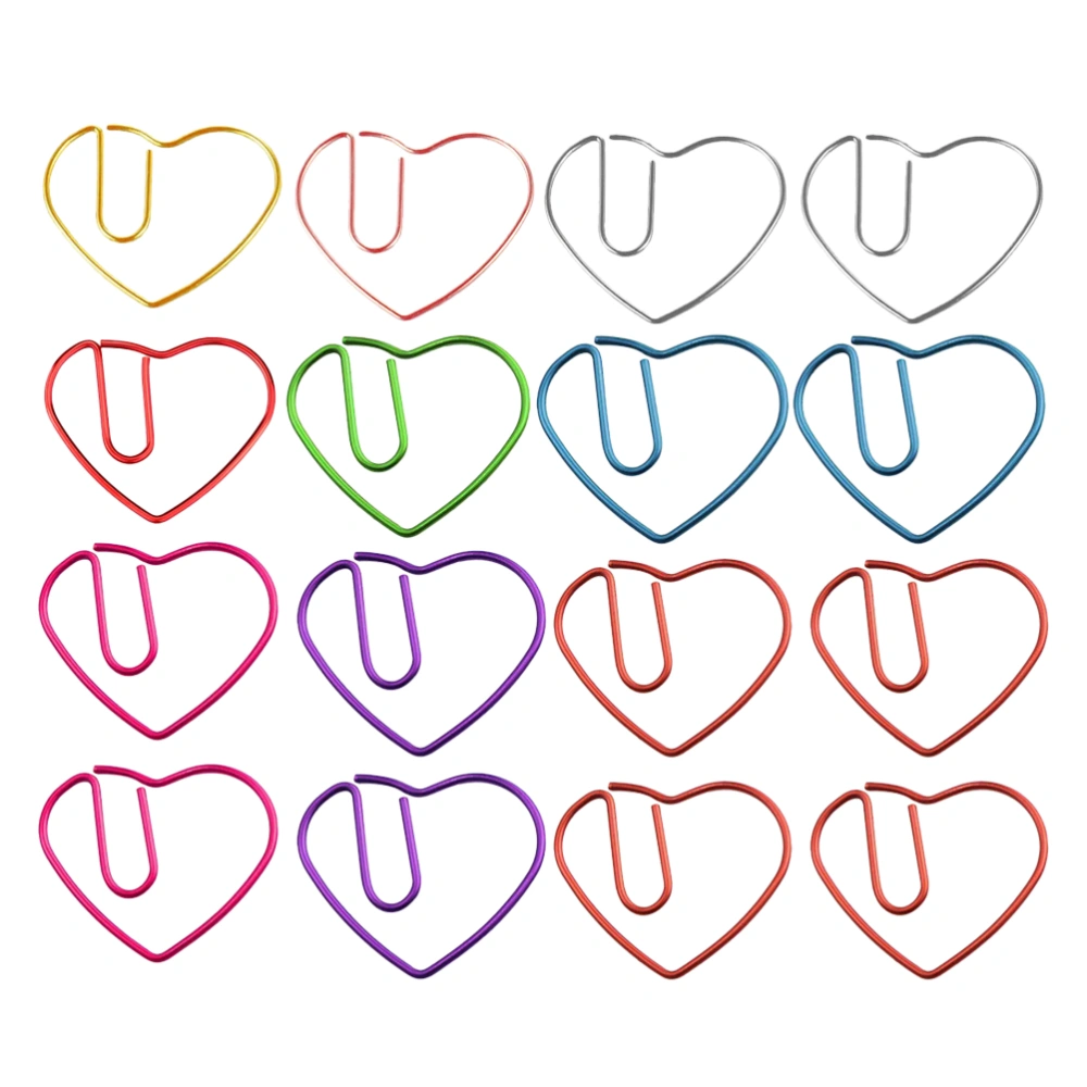 30Pcs Heart Shaped Paper Clip Colorful Paper Holder Creative Simple Metal Bookmark Paper Clamp(Random Color)