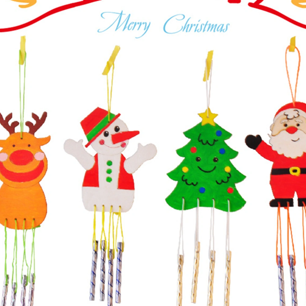 4pcs Christmas Wooden Wind Chimes Exquisite DIY Hanging Adorable Scene Layout for Home Garden Backyard (Deer Snowman Tree and Santa Claus One for Each)