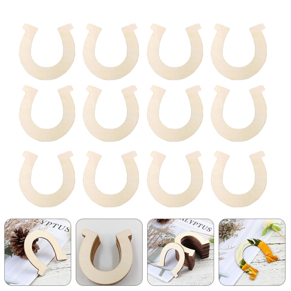 36pcs Blank Wooden Pieces Unfinished Cutouts Wooden Horseshoe Shaped Slices DIY Crafts