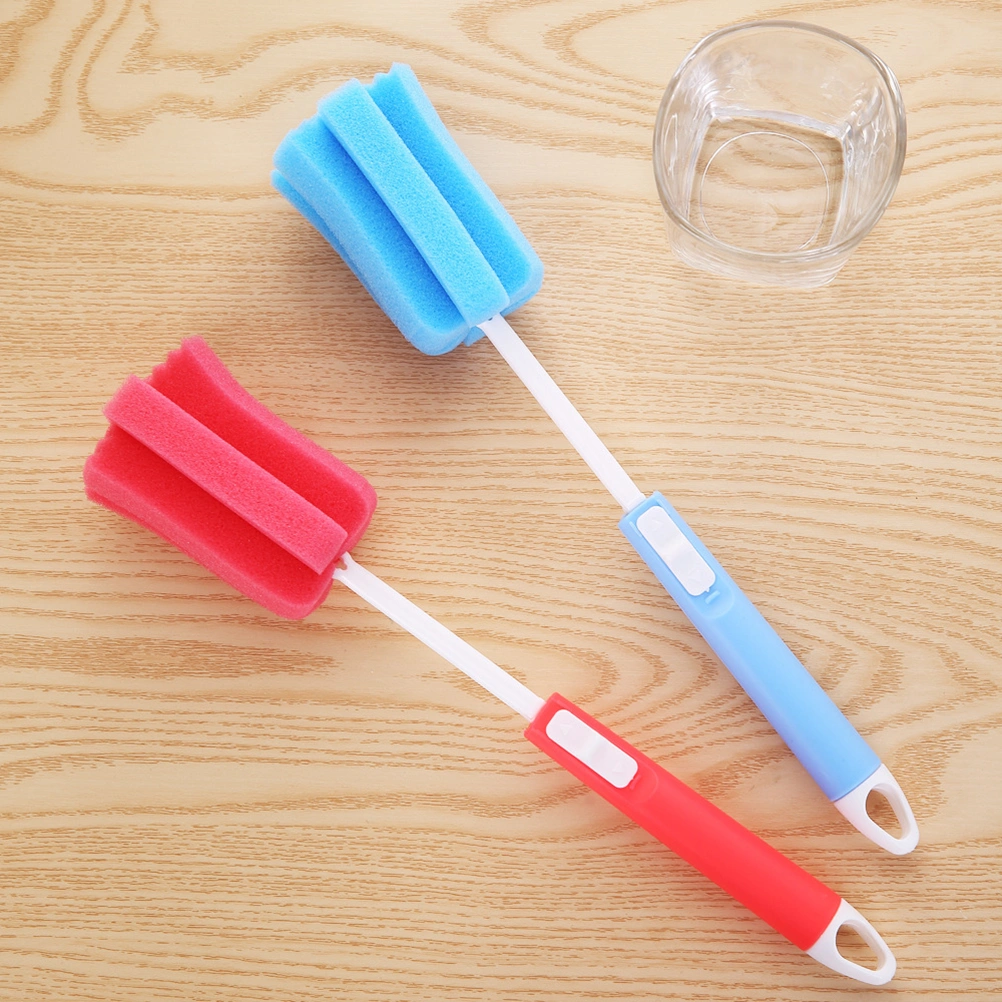 3pcs Household Glass Cup Long Handle Sponge Brush Bottle Brush Cup Bottle Cleaning Brush for Home (Random Color)