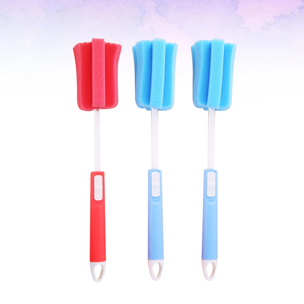 3pcs Household Glass Cup Long Handle Sponge Brush Bottle Brush Cup Bottle Cleaning Brush for Home (Random Color)
