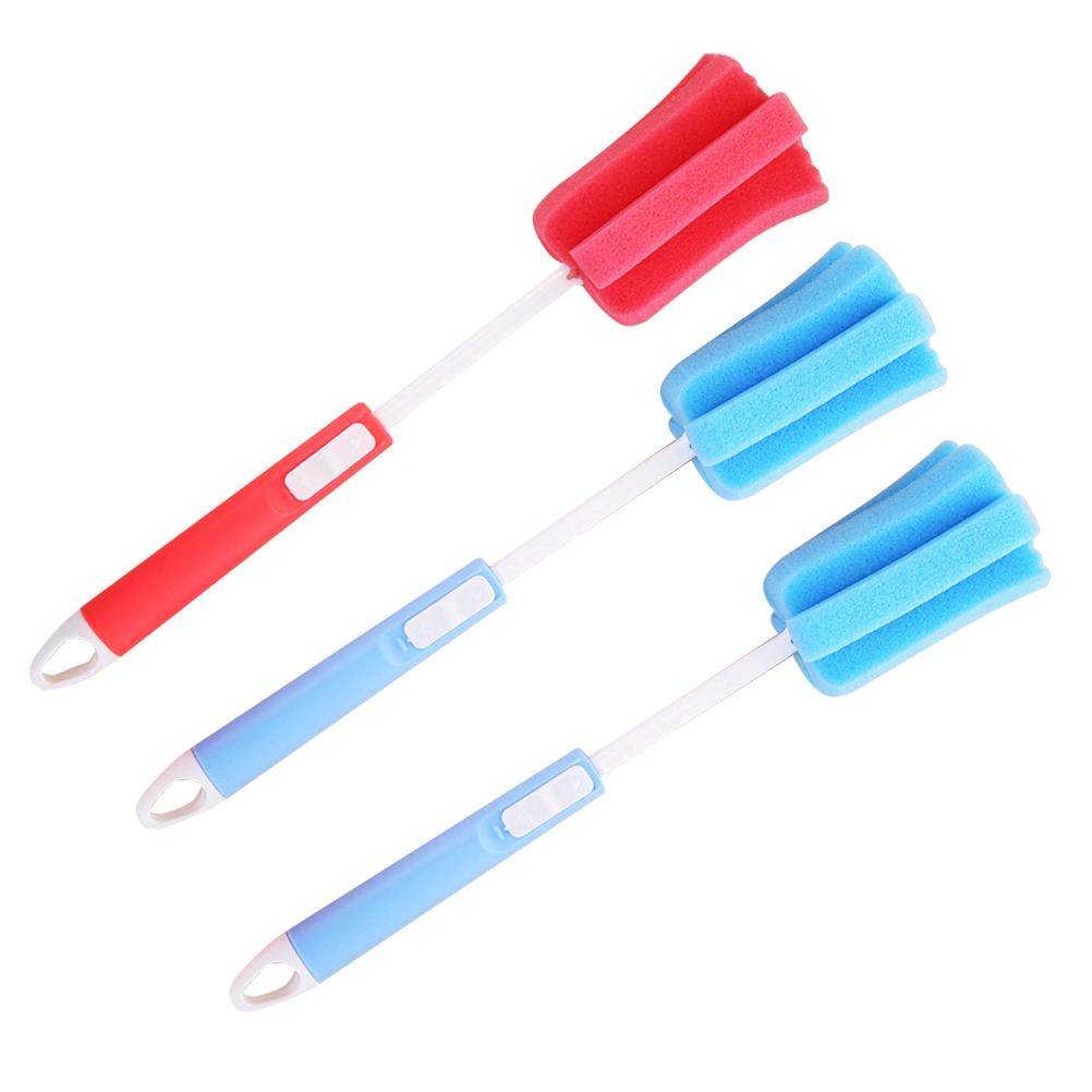 3pcs Household Glass Cup Long Handle Sponge Brush Bottle Brush Cup Bottle Cleaning Brush for Home (Random Color)
