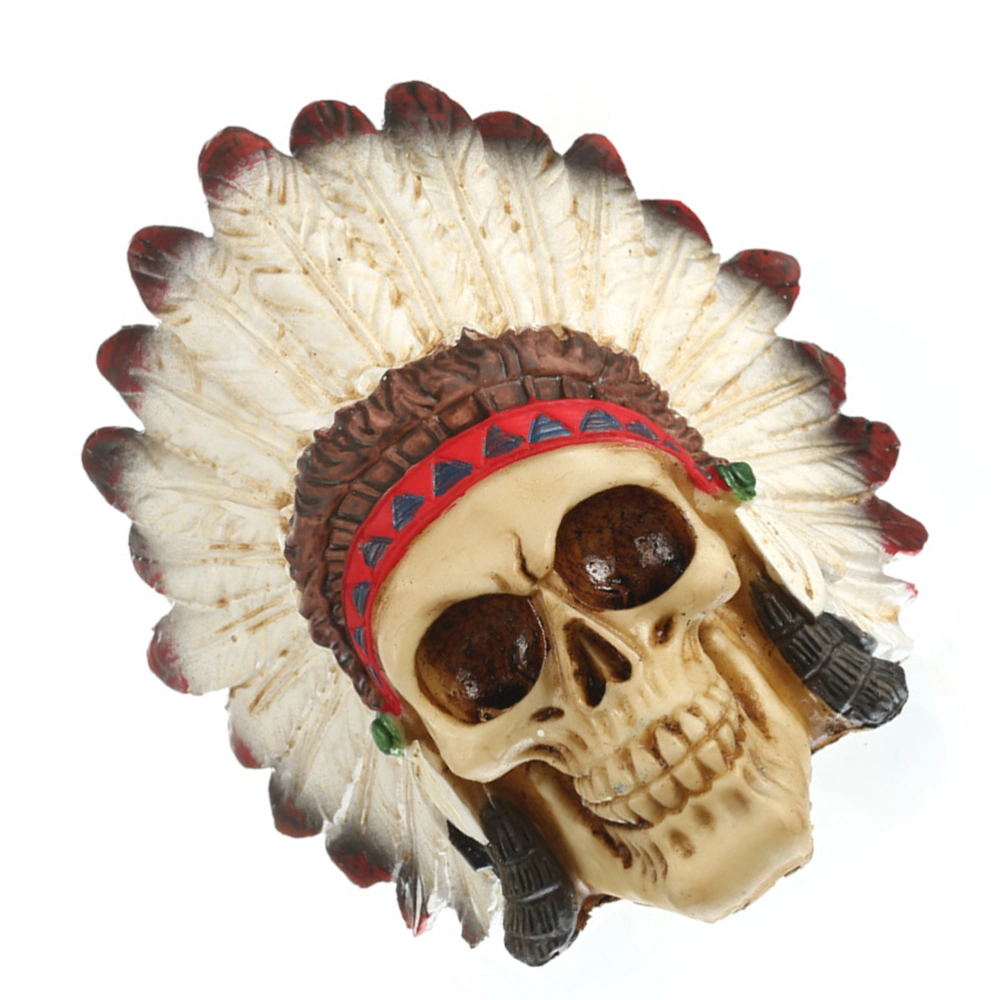 1pc Feather Skull Aquarium Unique Decoration Synthetic Resin Ornament for Underwater Fish Tank Decoration(Khaki)
    