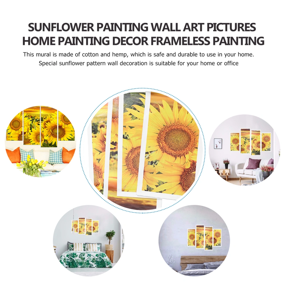 4PCS Sunflower Painting Wall Art Pictures Home Painting Decor Frameless Painting