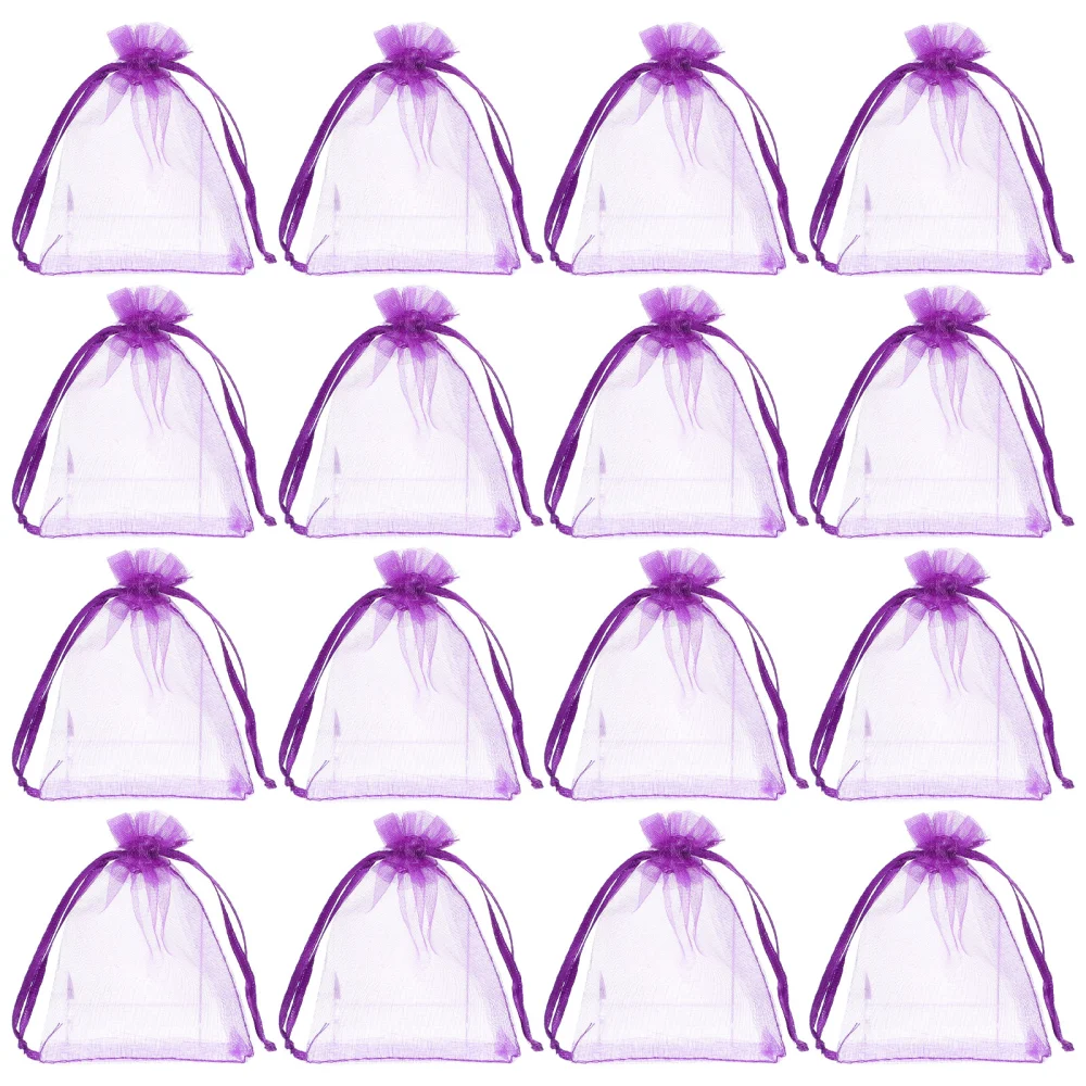 100Pcs Candy Bags Household Organza Gift Bags with Drawstring (Dark Purple)