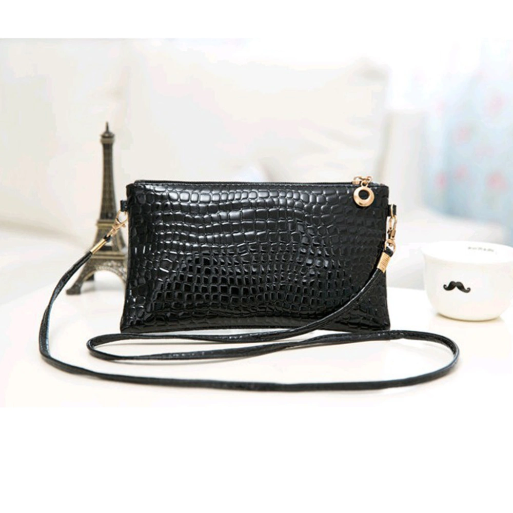 Fashion Crocodile Patterned Shoulder Bag Crossbody Wallet Purse for Women Ladies (Black)